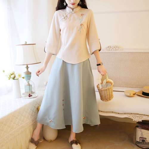 民国风复古女装改良汉服女中国风两件套学生装唐装女旗袍民族服装