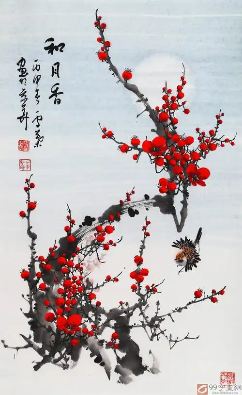 何华贤 四尺三开《和月香》 皖北著名书画家 - 梅花图 - 99字画网