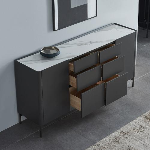 意式 极简岩板餐边柜现代简约客厅设计师储物柜靠墙玄关边柜茶水柜 -