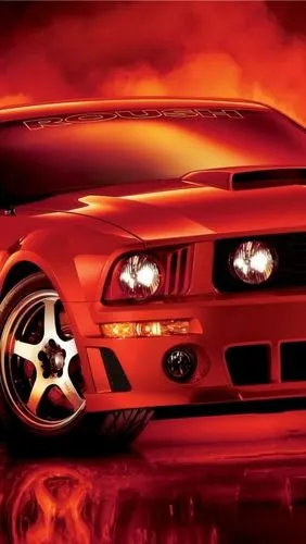 iphone 壁纸 红色福特野马车