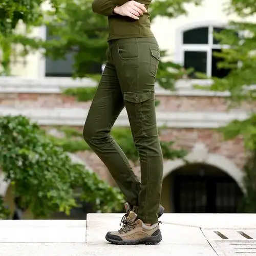 绿色装备户外休闲裤女军绿色纯棉多口口袋工装徒步休闲裤