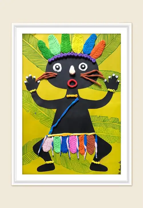 吴工书画学校一一粘土创意《印第安人》