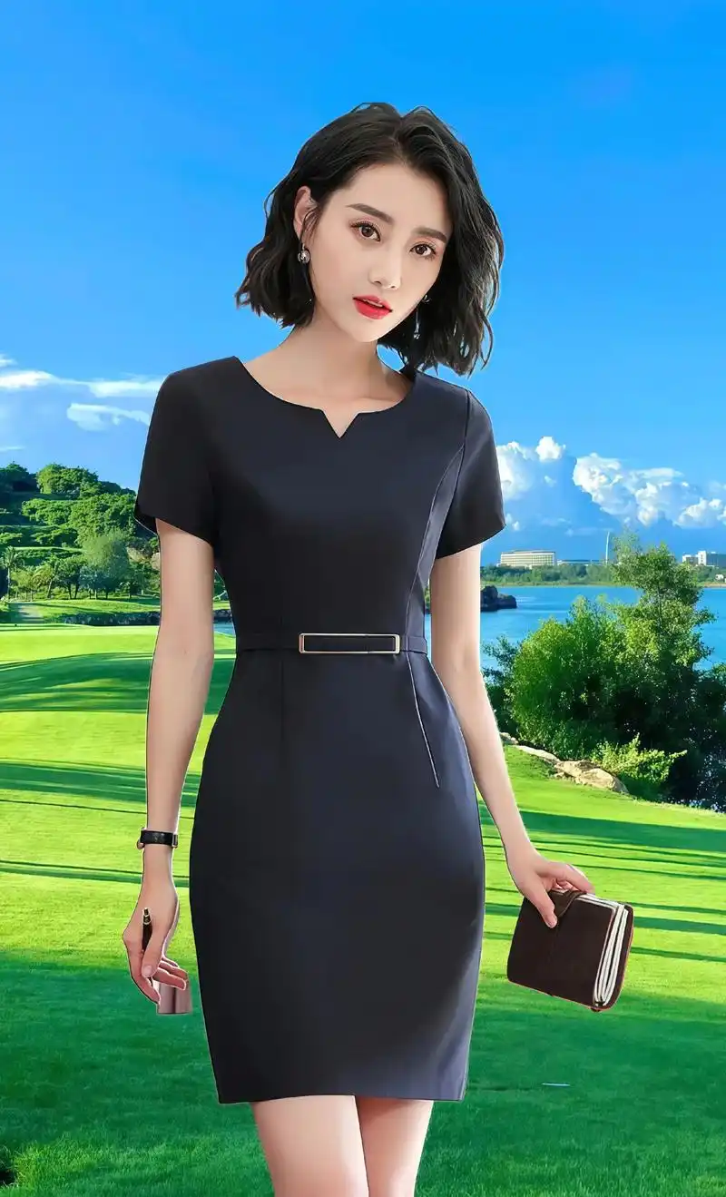 职业连衣裙女夏季新款时尚气质工装短袖正装前台女神一步裙工作裙