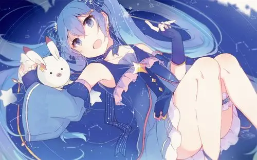 初音未来miku大屏高清1440x900桌面壁纸-初音未来蓝色背景魔法少女