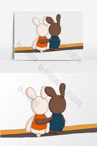 的情侣兔子背影插画