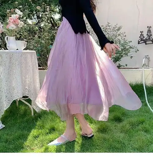 法式高级紫色纱裙半身裙女春新款高腰别致惊艳a字仙女裙 - 17网