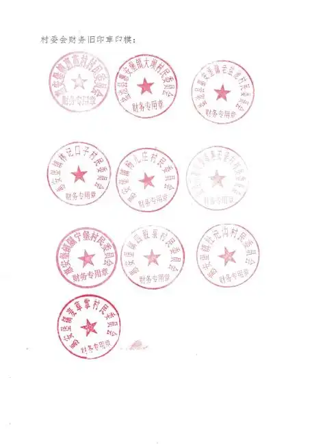 启用各村村民委员会和各村村民委员会财务专用章印章各一枚,原村委会