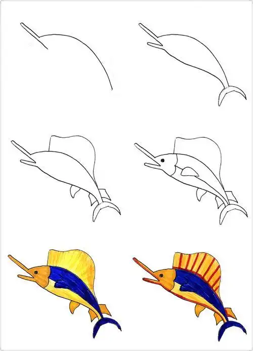 剑鱼简笔画彩色