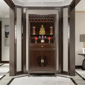 新中式佛像佛堂神龛实木定制佛龛供桌佛台现代风格神台柜家用三层