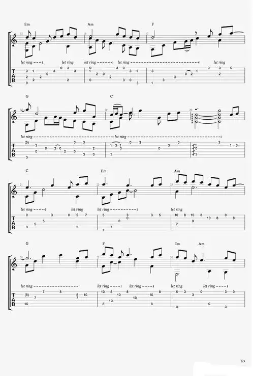 烟雨行舟指弹谱_伦桑_c调_吉他独奏谱