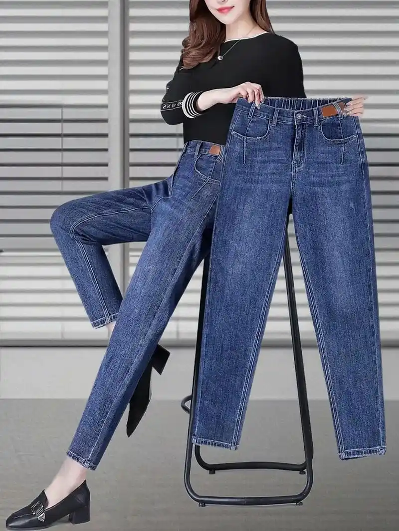 九分牛仔裤女高腰哈伦裤2024新款老爹裤