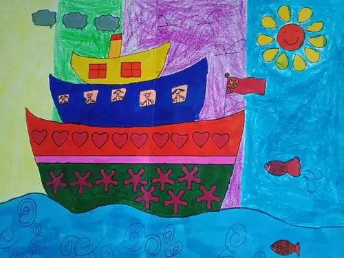 二年级美术课堂《船儿飘飘,杂技小演员,变形金刚》作品展播