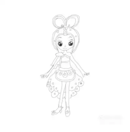 最后我们再画出孔雀公主的裙子,然后在上面画出羽毛的形状,这样叶罗丽