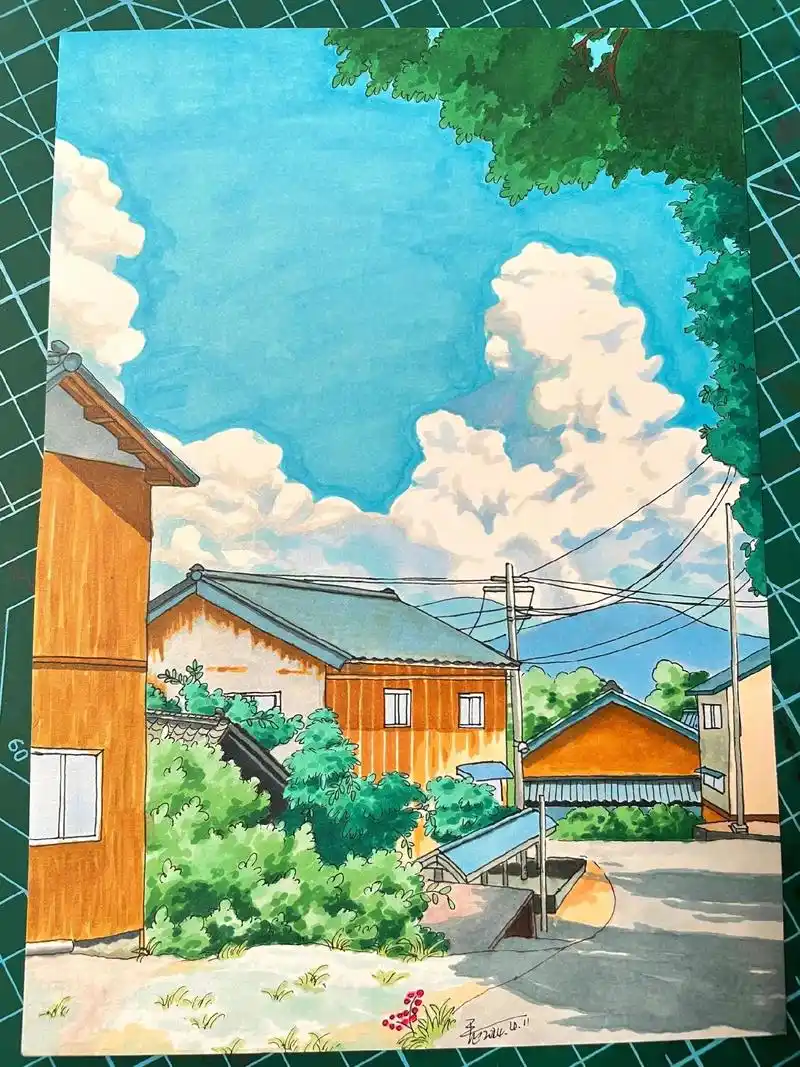 马克笔手绘,风景画.自然之美,治愈心情油性马克笔手绘,治愈 - 抖音