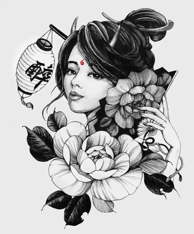 纹身手稿 #艺妓 #手稿分享 #纹身图案手稿 #日式老传统 - 抖音