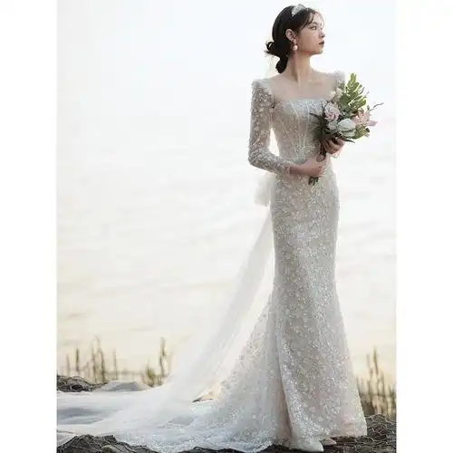 法式轻婚纱2021新款新娘气质简约公主风鱼尾小众仙气结婚礼服裙女