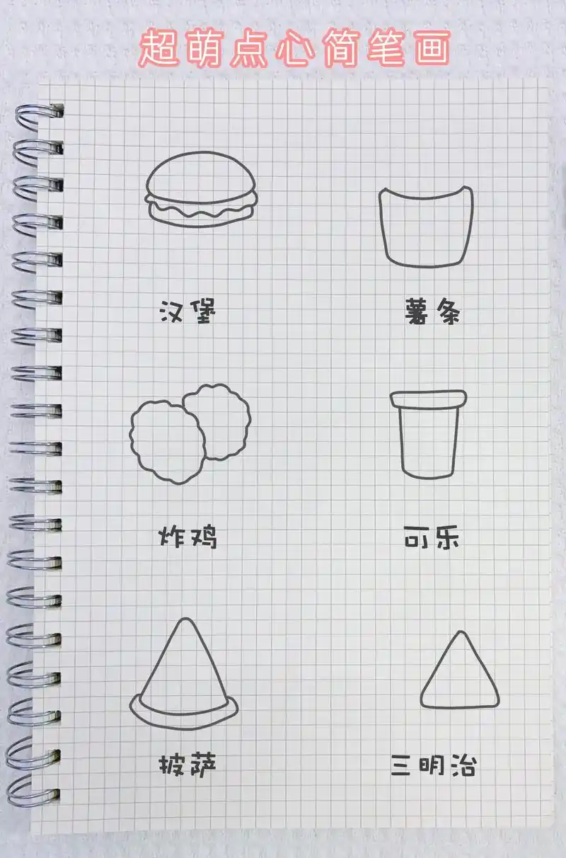超萌点心简笔画.汉堡炸鸡和可乐#简笔画 #图文计划伙伴