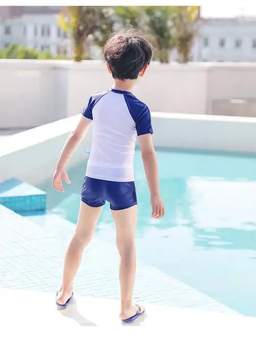 儿童泳衣男童泳裤小中大童分体游泳衣男孩宝宝大码速干温泉游泳衣蓝色