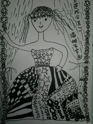 1月12日:五周岁儿童画《线描——芭比公主》