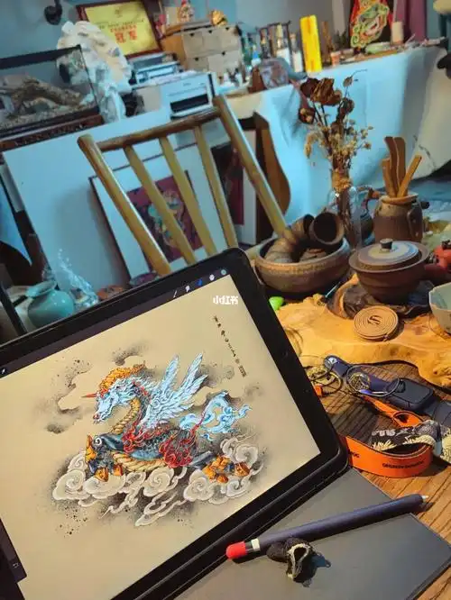 上古白泽国画纹身完稿下一稿开始