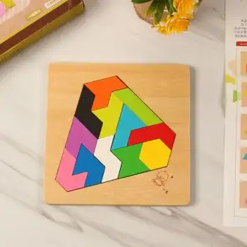 木质百变 幼儿园积木三角钻石拼板七巧板彩色巧板 钻石拼图