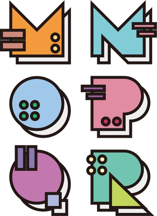 字母孟菲斯设计风格几何色彩字体