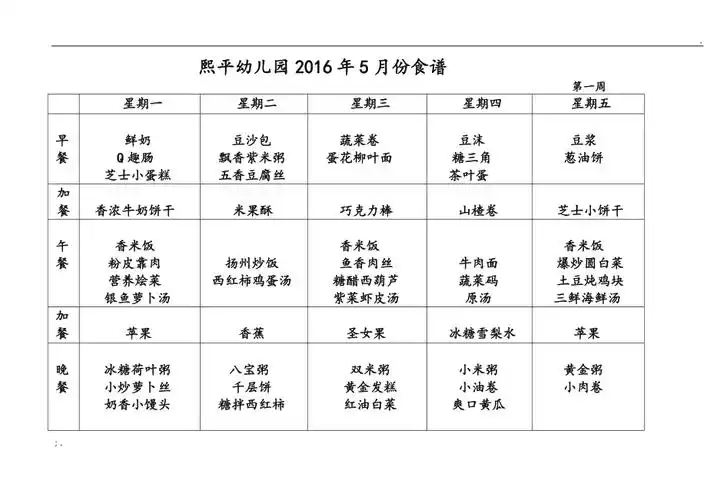 幼儿园食谱菜单