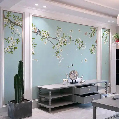 新中式花鸟电视背景墙壁布立体3d墙纸影视壁纸壁画背景墙墙布
