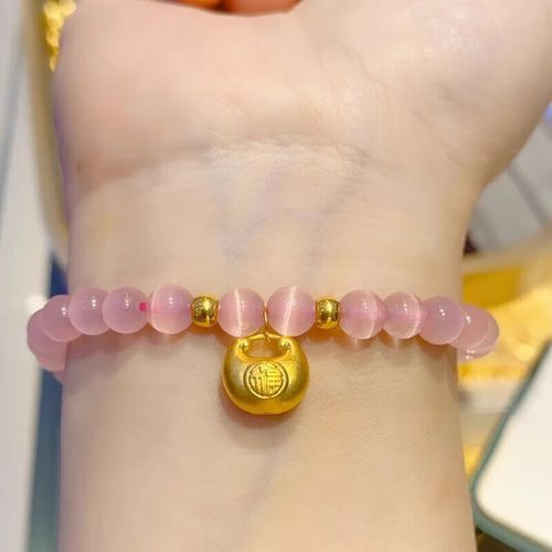 lfdosg老凤凰999足金胖福猫眼石手链黄金编绳吊坠送大人小孩生日礼物