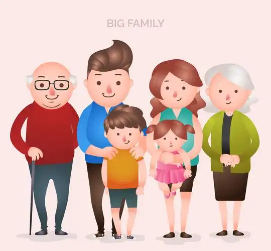 卡通幸福六口之家矢量素材