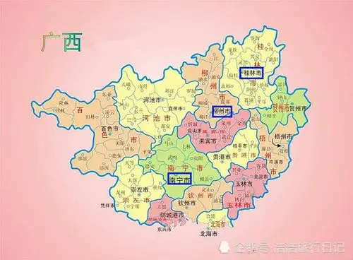 南宁,柳州,桂林三座城市在广西的地理位置示意图