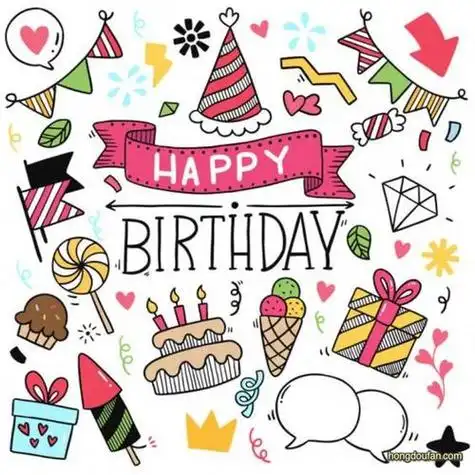 生日快乐小元素简笔画大全音乐卡片蛋糕礼物气球