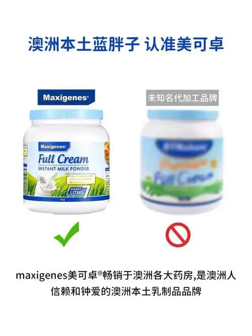 澳洲maxigenes美可卓全脂高钙牛奶粉蓝胖子进口成人学生孕妇1kg