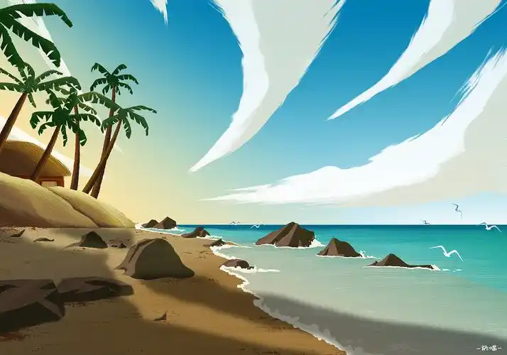 插画场景沙滩海边打卡