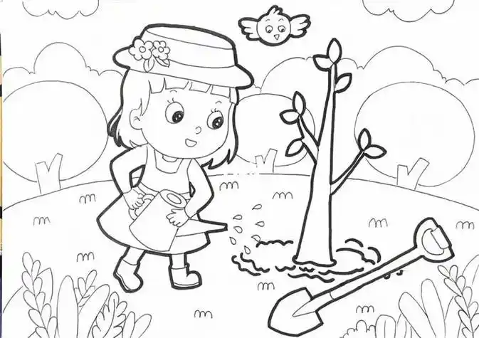 马克笔儿童画卡通画简笔画主题画植树节幼师考编主题画植树节93临摹