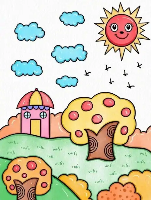 简单好看的秋天风景画~#简笔画