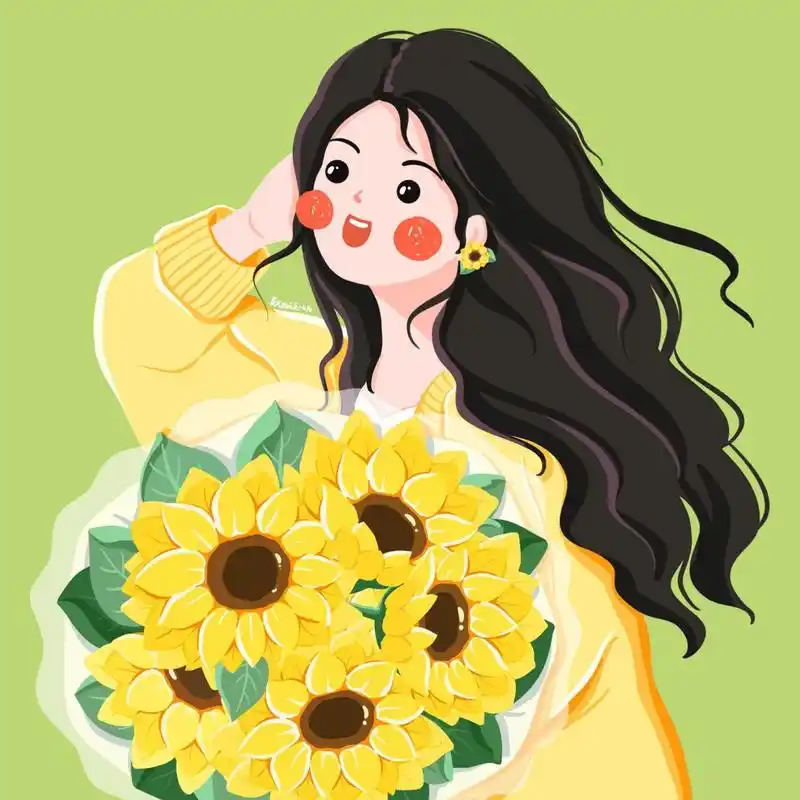 插画头像 | 手捧向日葵的可爱女生 和向日葵约定,每天,向阳而生~97