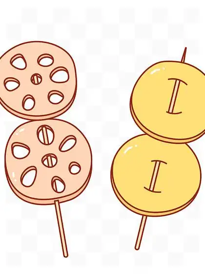 28215卡通冷串烤串串串炸串莲藕片土豆片线条插画28212115卡通手绘