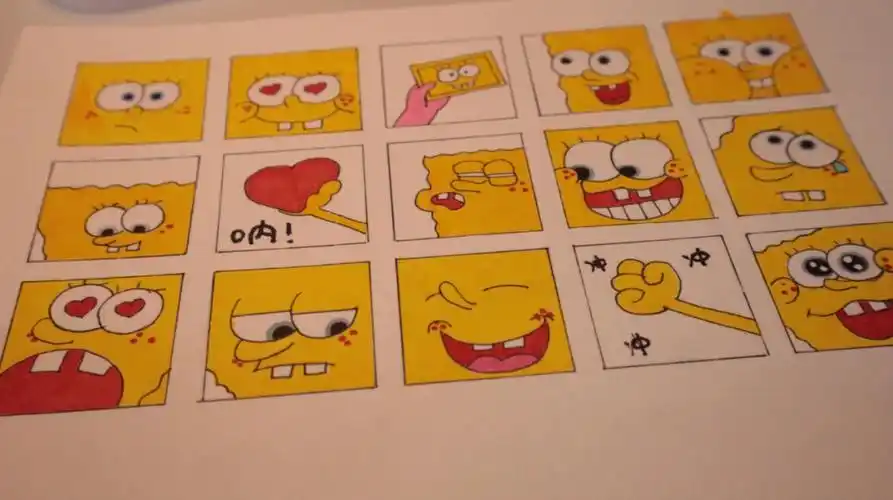 格子画海绵宝宝马克笔