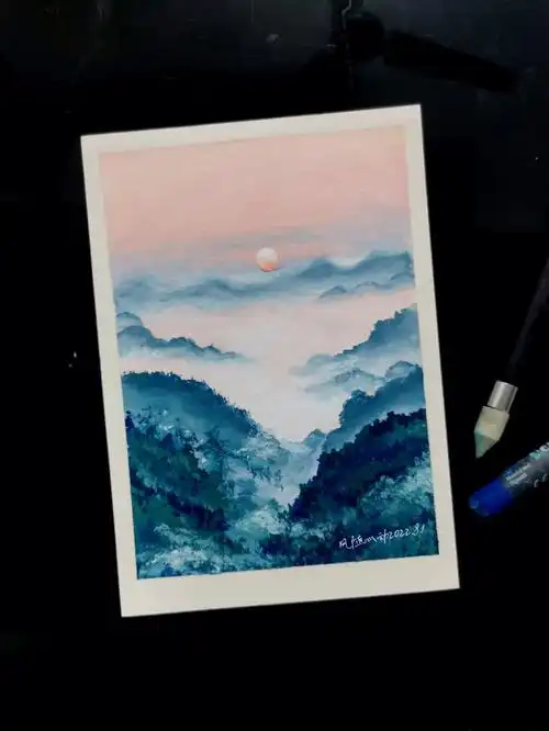 油画棒迷雾山林远山黛国风风景画