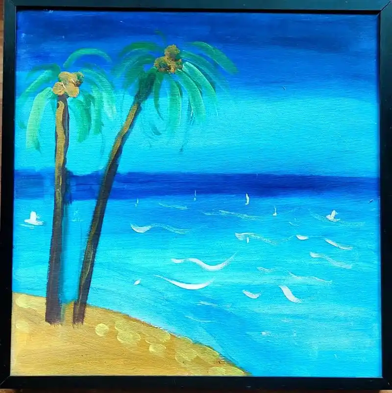 小丫头二年级的油画翻出来看看#一起学画画 #风景画 #乱涂乱 - 抖音