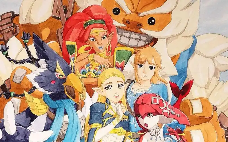 【塞尔达旷野之息】大合照,挂在家里吧 | 水彩临摹_哔哩哔哩_bilibili