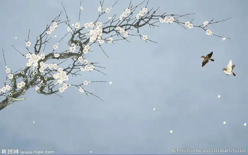 新中式工笔花鸟梅花背景墙装饰画