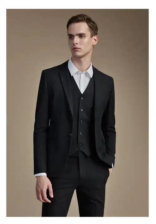 年鸟男士休闲西装商务职业正装风西服修身韩版礼服帅气外套 黑色单西