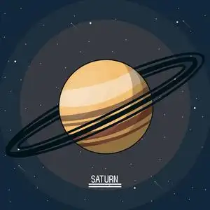 彩色海报的行星土星在空间与环周围照片