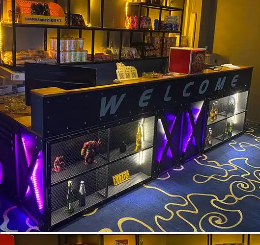 酒吧吧台收银台转角复古烧烤店音乐厅台球馆工业风接待台前台 整体长