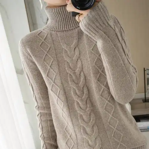 秋冬新款羊绒衫加厚翻领针织羊毛衫女