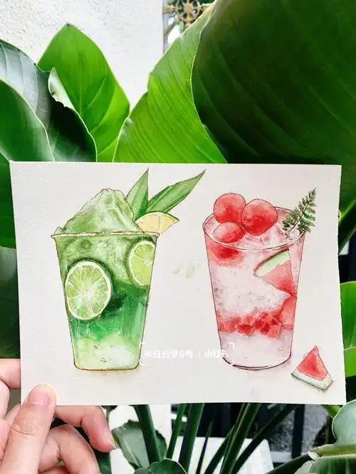 水彩插画柠檬沙冰饮料