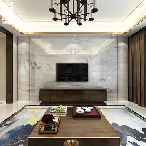 象邦电视背景墙瓷砖客厅新中式微晶石影视墙装饰简约造型不尽江雪