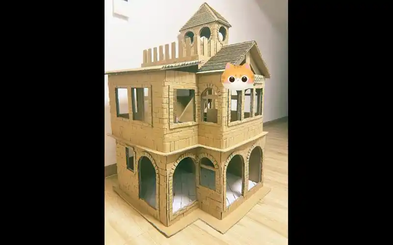 瓦楞纸板diy,猫咪屋"城堡",制作过程